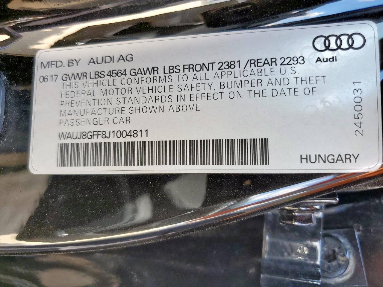 2018 Audi A3 Premium Plus VIN: WAUJ8GFF8J1004811 Lot: 80921255