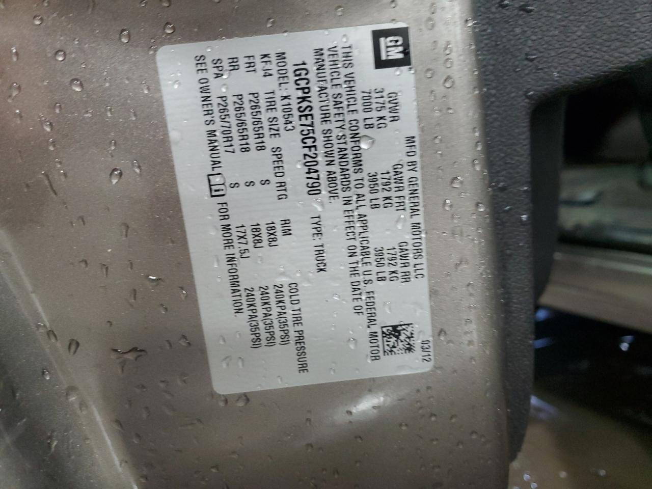 2012 Chevrolet Silverado K1500 Lt VIN: 1GCPKSE75CF204790 Lot: 84204385