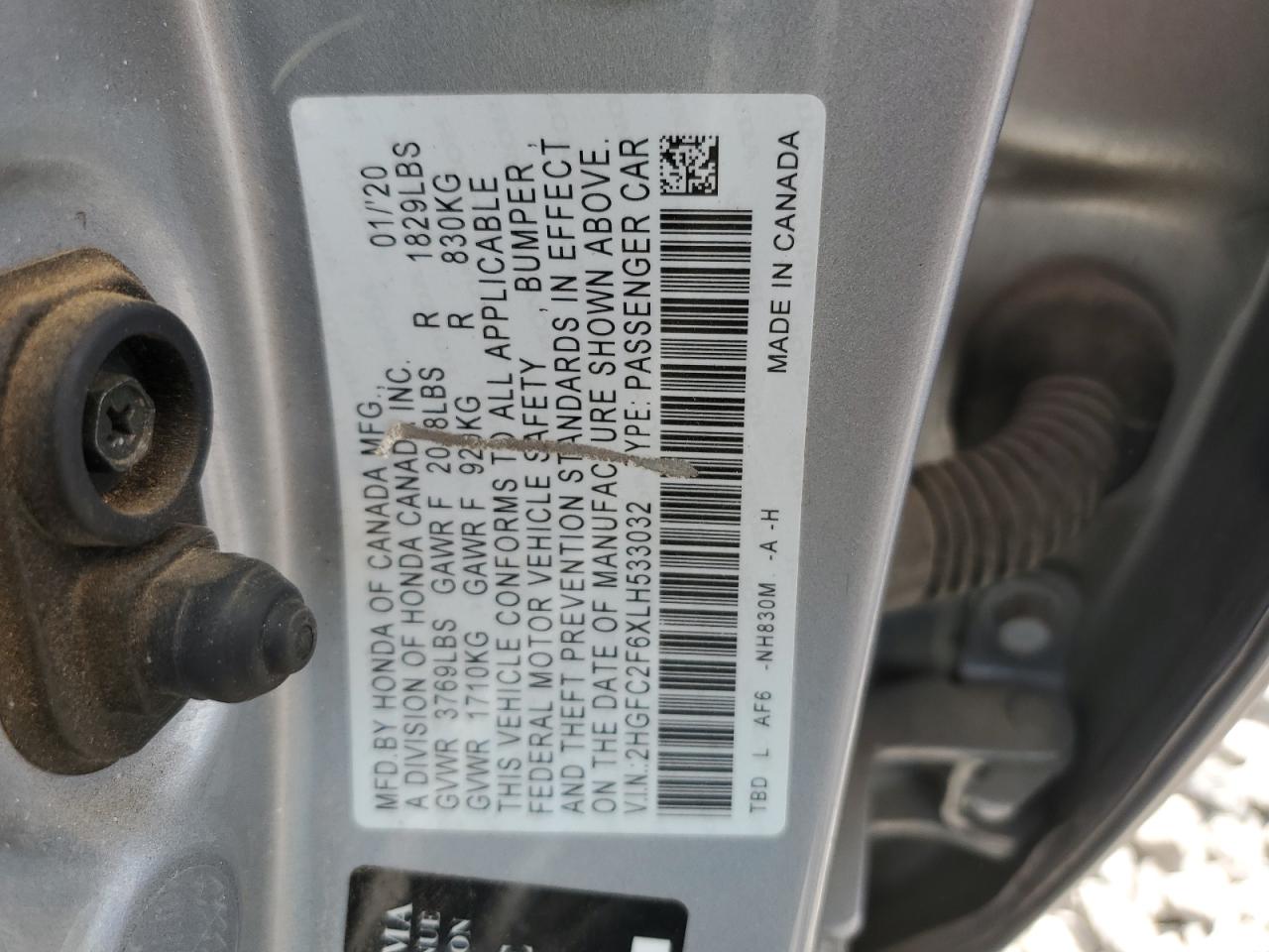 2020 Honda Civic Lx VIN: 2HGFC2F6XLH533032 Lot: 81394195