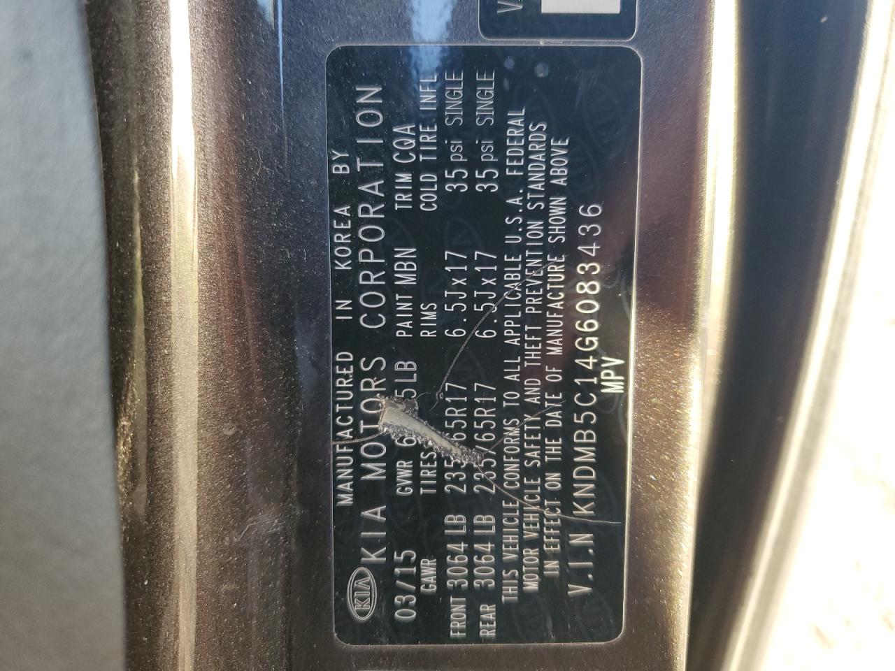 2016 Kia Sedona Lx VIN: KNDMB5C14G6083436 Lot: 84793935