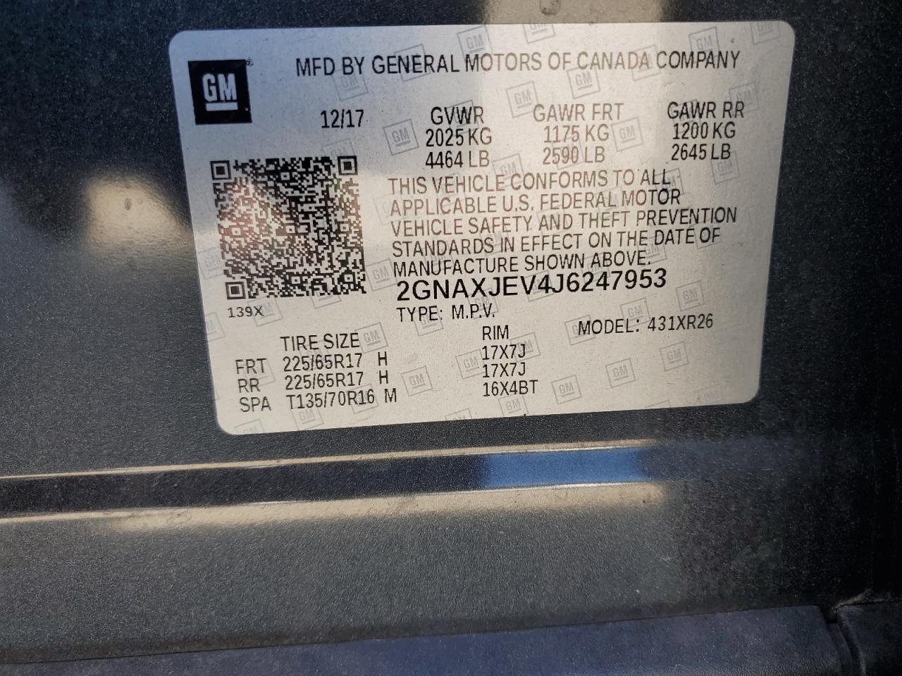 2018 Chevrolet Equinox Lt VIN: 2GNAXJEV4J6247953 Lot: 80653855