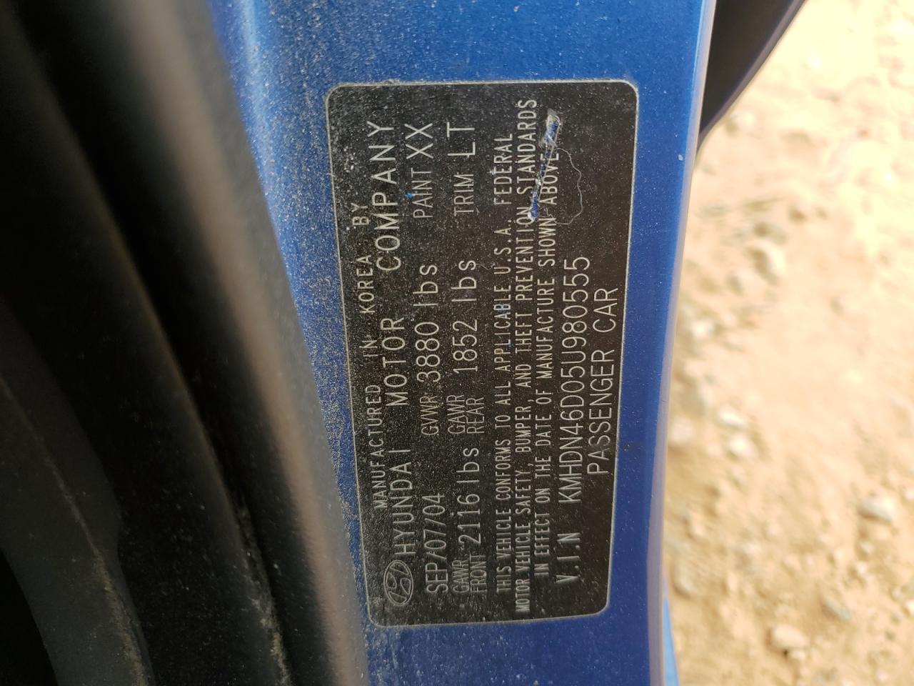 2005 Hyundai Elantra Gls VIN: KMHDN46D05U980555 Lot: 80723775