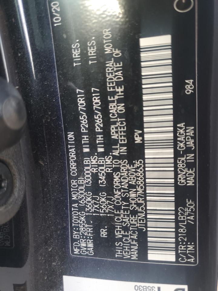 2021 Toyota 4Runner Sr5/Sr5 Premium VIN: JTENU5JR7M5868635 Lot: 81902385