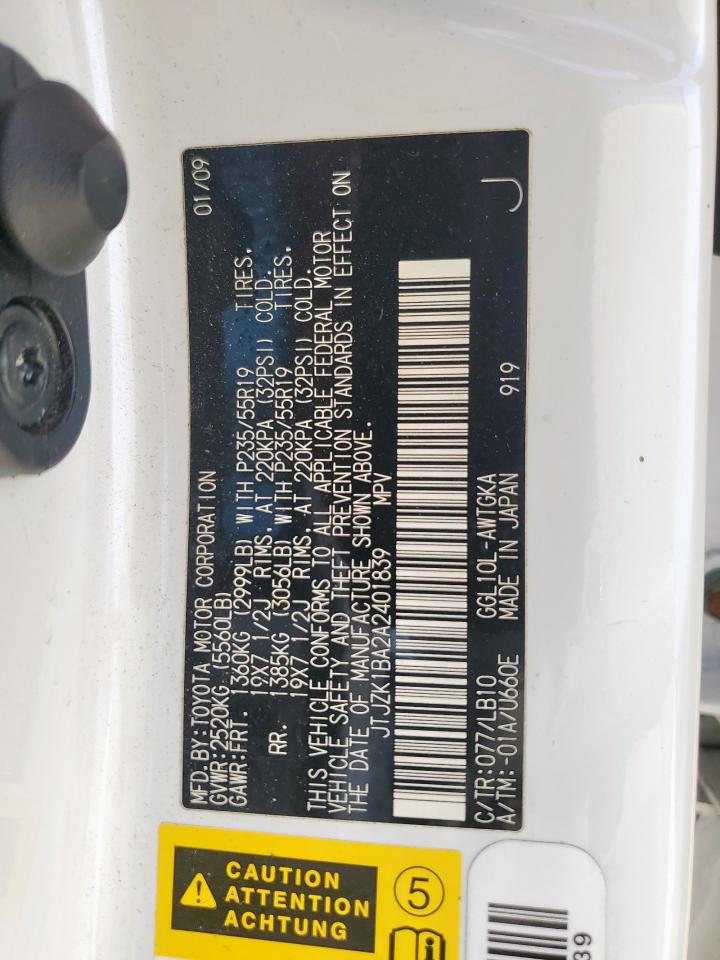 2010 Lexus Rx 350 VIN: JTJZK1BA2A2401839 Lot: 71106595