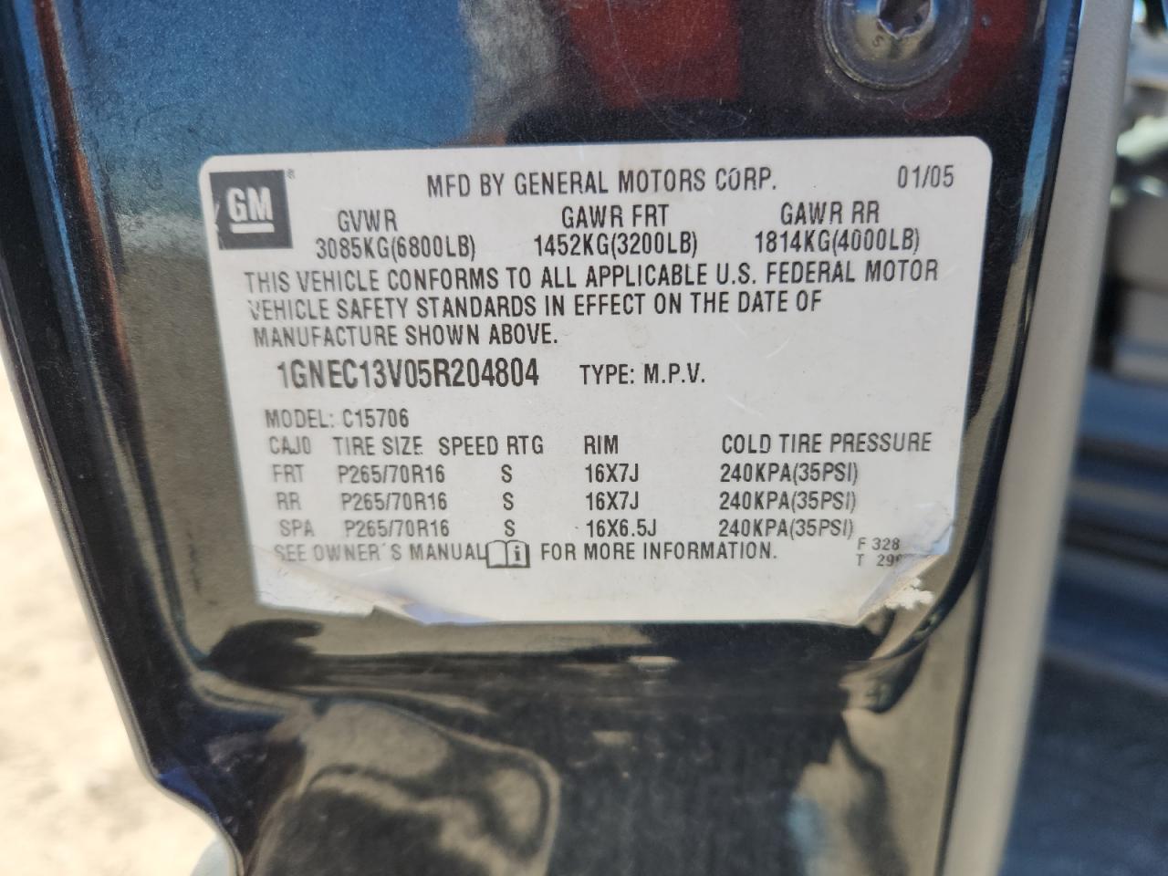 2005 Chevrolet Tahoe C1500 VIN: 1GNEC13V05R204804 Lot: 72090775