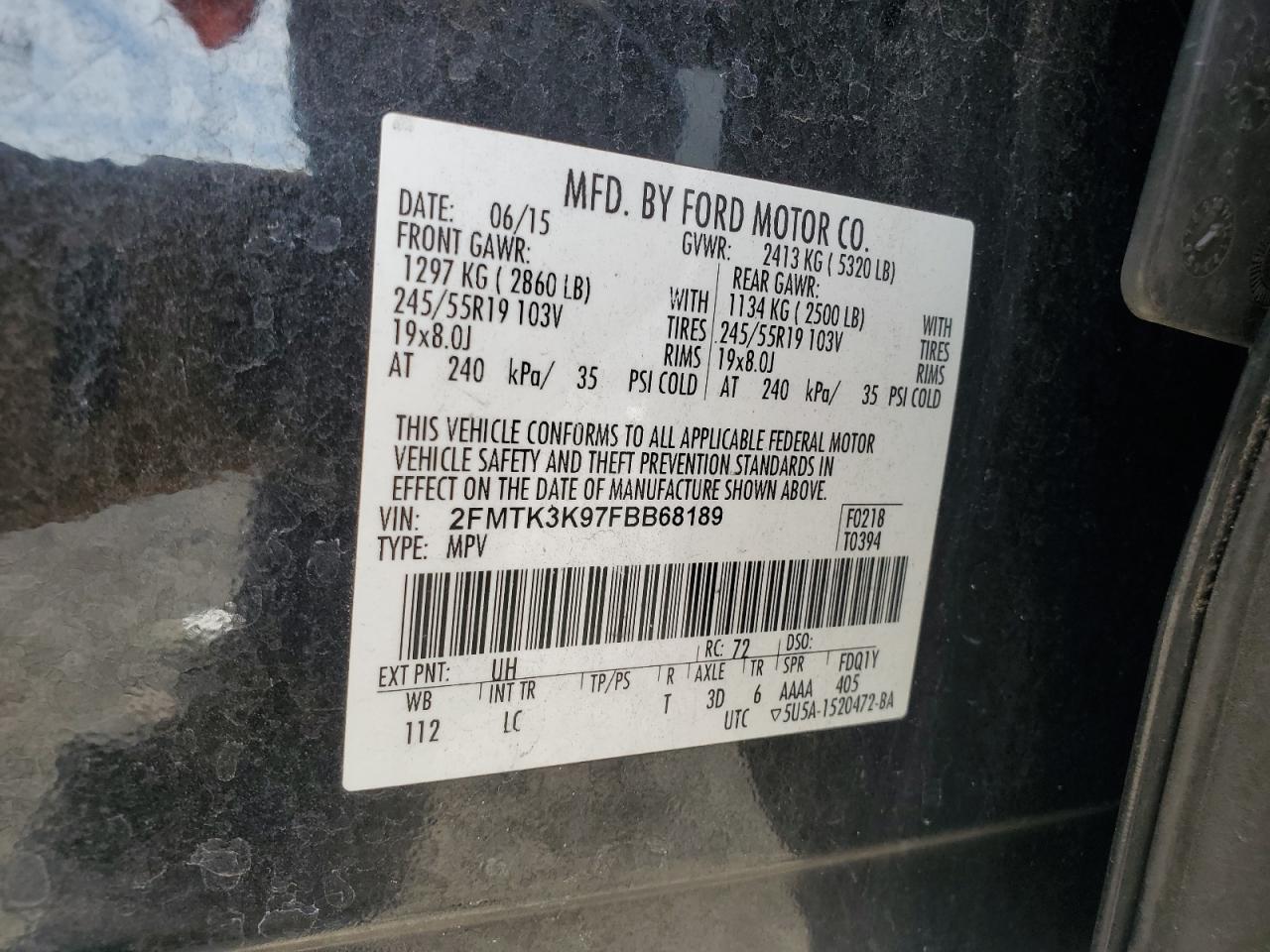 2015 Ford Edge Titanium VIN: 2FMTK3K97FBB68189 Lot: 80895425