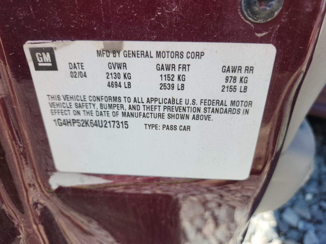 2004 Buick Lesabre Custom VIN: 1G4HP52K64U217315 Lot: 84262895