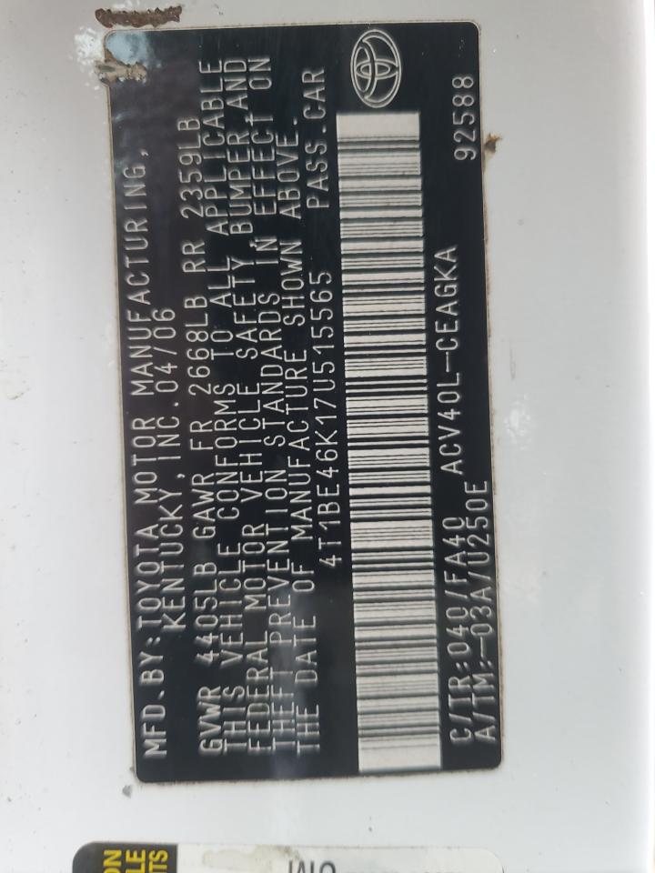 2007 Toyota Camry Ce VIN: 4T1BE46K17U515565 Lot: 71741475