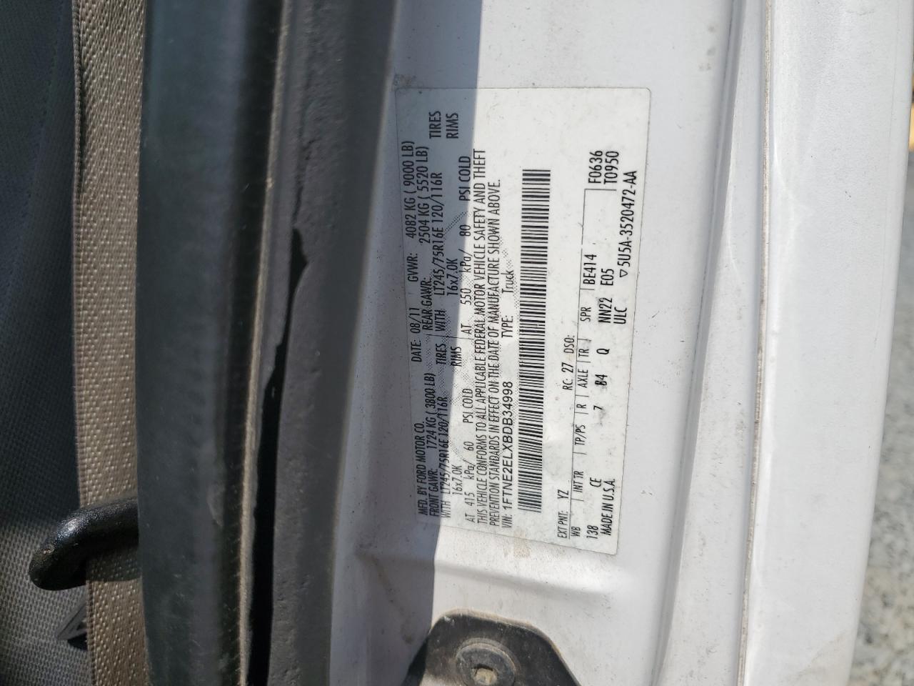 2011 Ford Econoline E250 Van VIN: 1FTNE2ELXBDB34998 Lot: 81723905