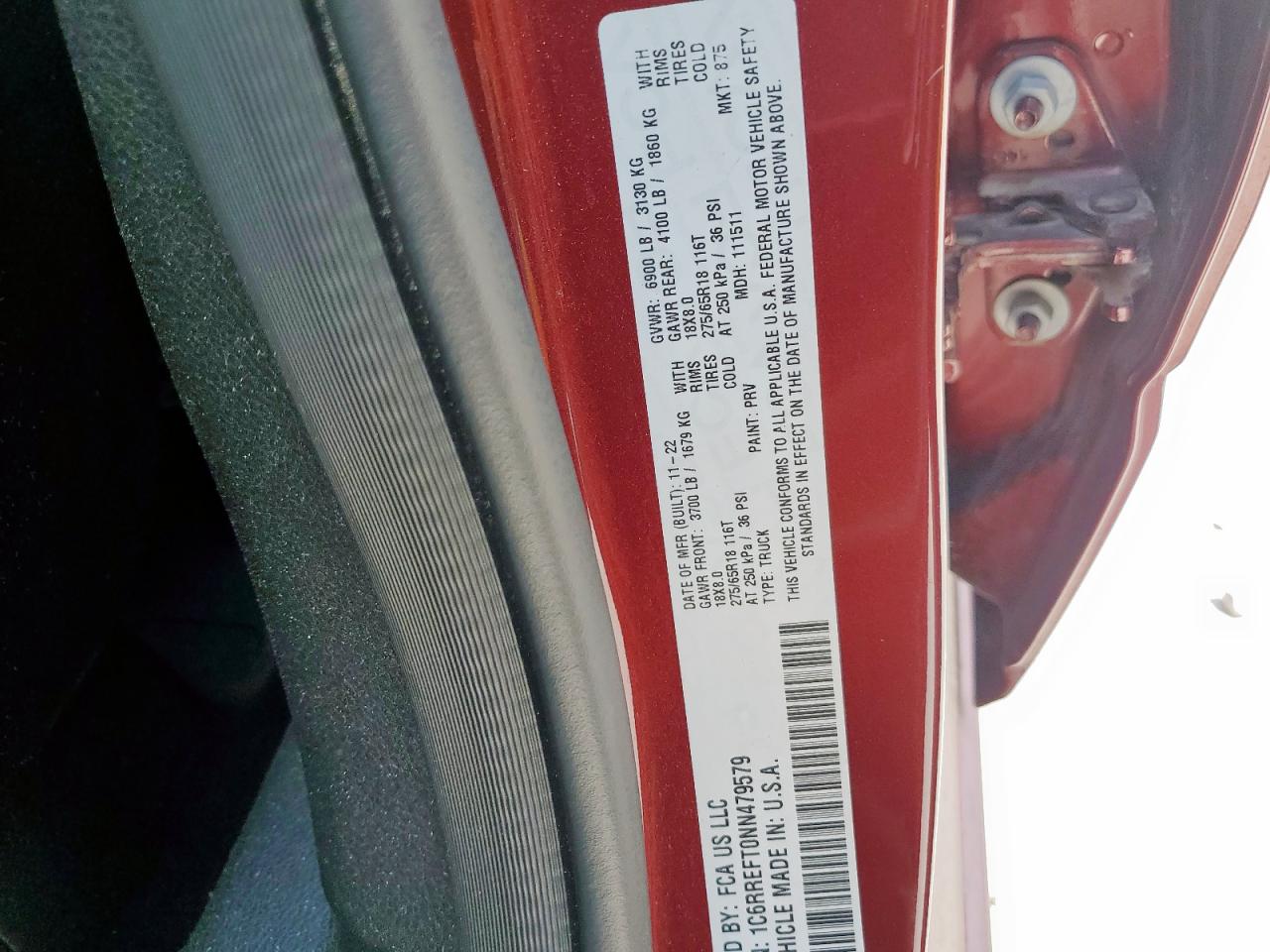 2022 Ram 1500 Big Horn/Lone Star VIN: 1C6RREFT0NN479579 Lot: 86118115