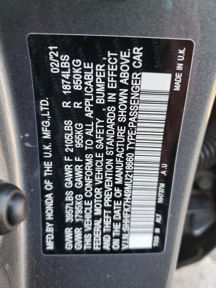 2021 Honda Civic Sport VIN: SHHFK7H49MU218660 Lot: 82090565