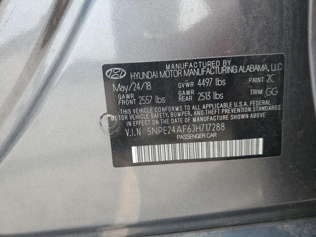 2018 Hyundai Sonata Se VIN: 5NPE24AF6JH717288 Lot: 71477015