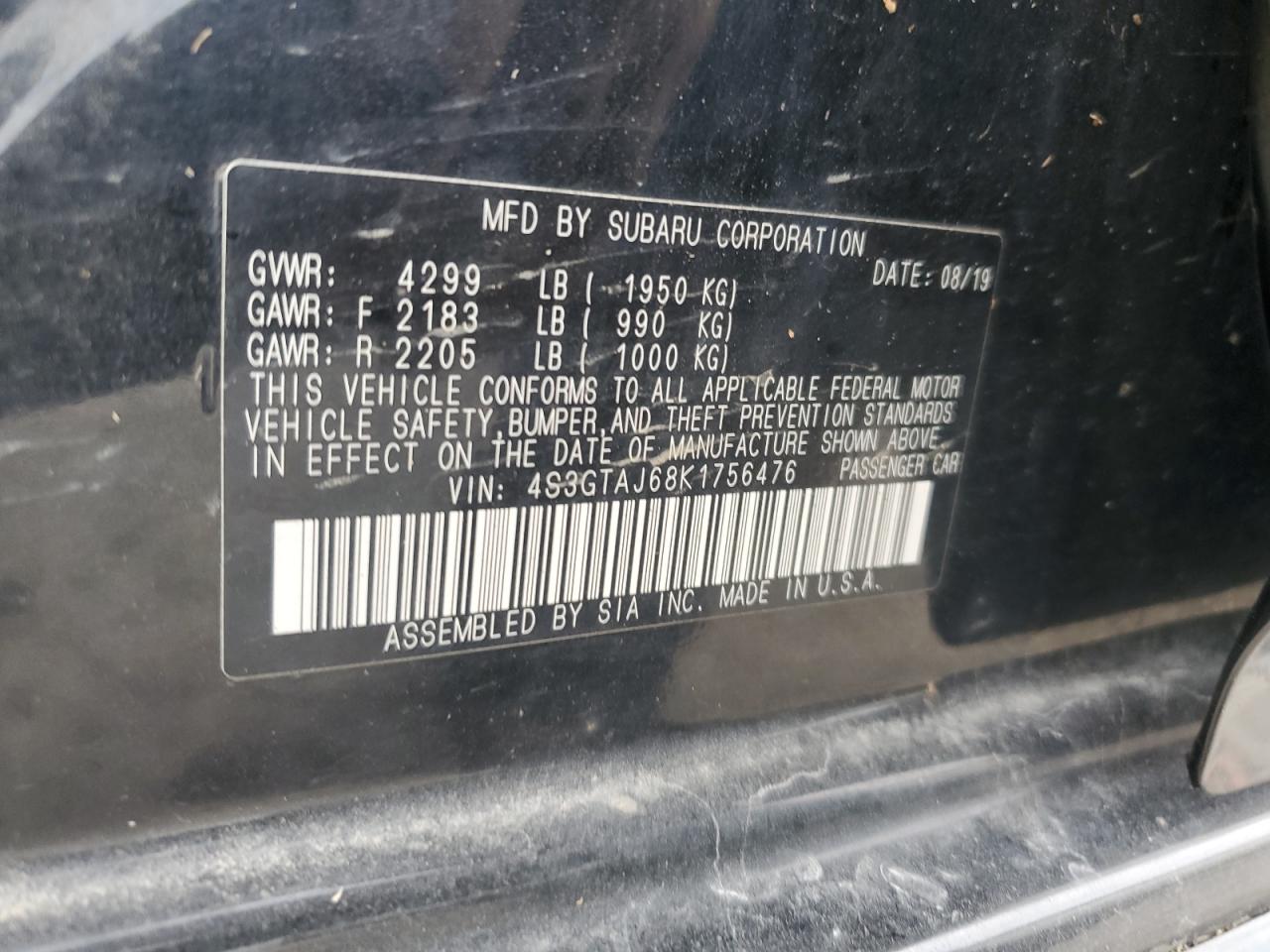 2019 Subaru Impreza Sport VIN: 4S3GTAJ68K1756476 Lot: 71234705