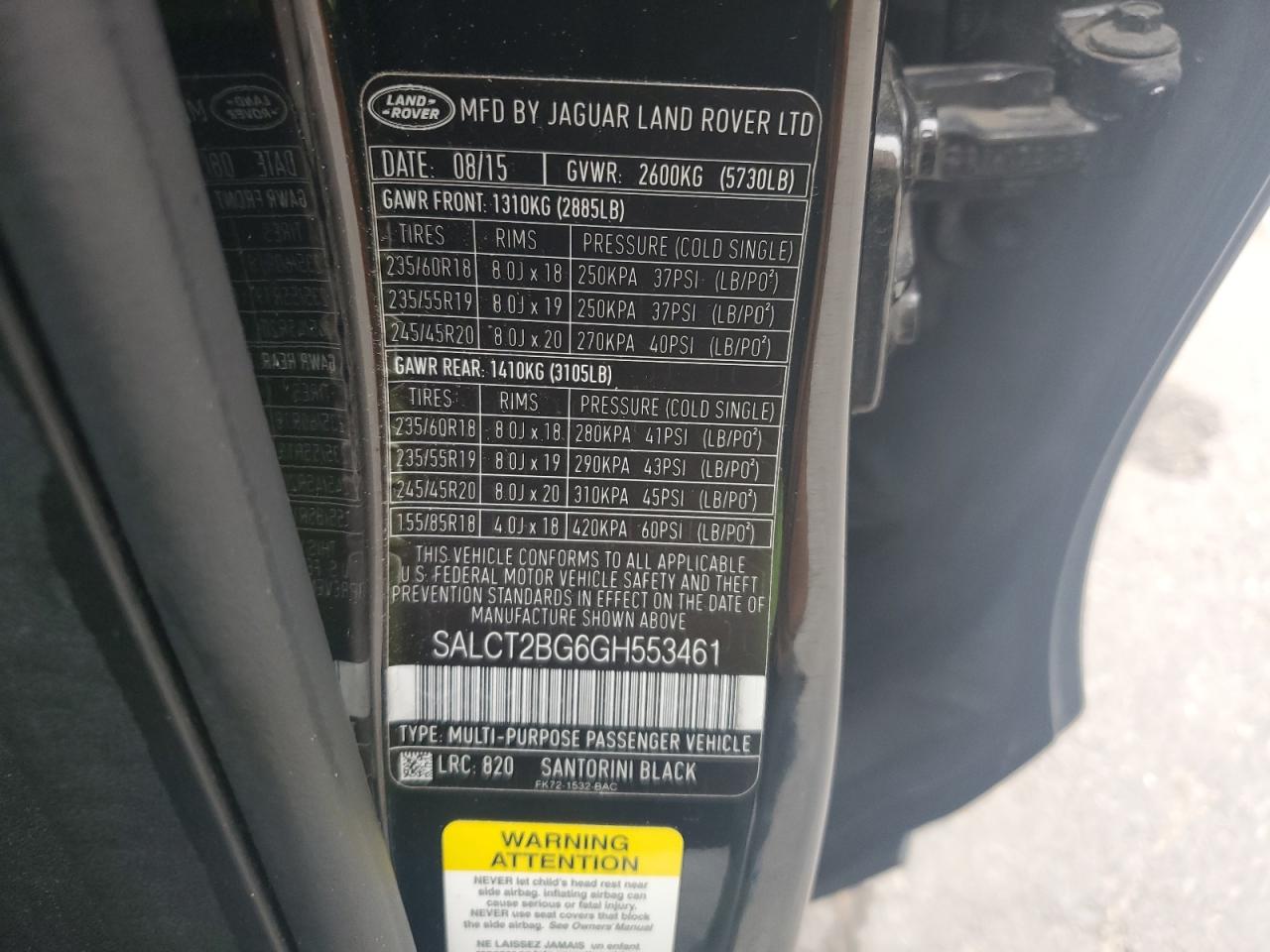 2016 Land Rover Discovery Sport Hse Luxury VIN: SALCT2BG6GH553461 Lot: 80730205