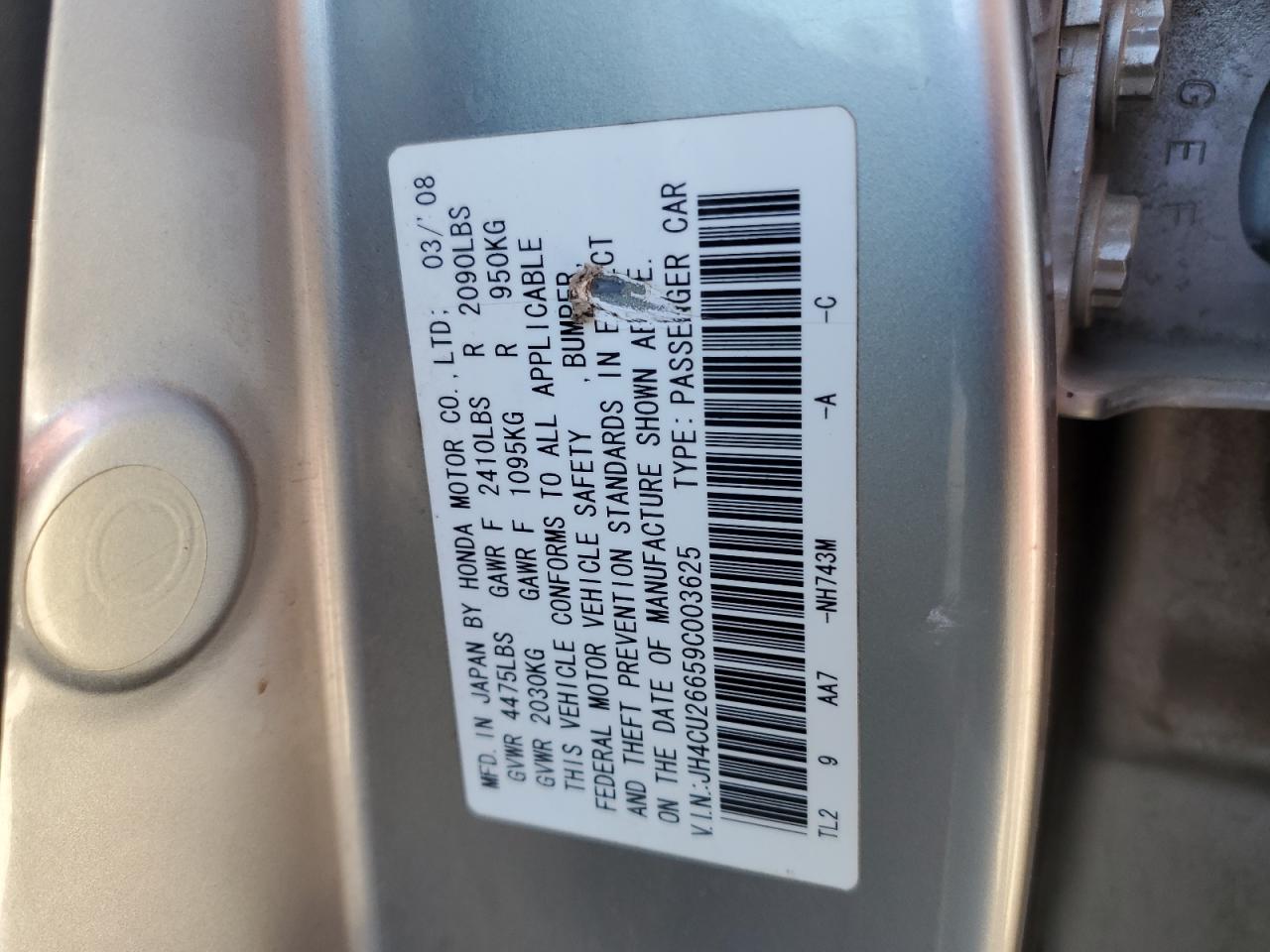 2009 Acura Tsx VIN: JH4CU26659C003625 Lot: 81798095