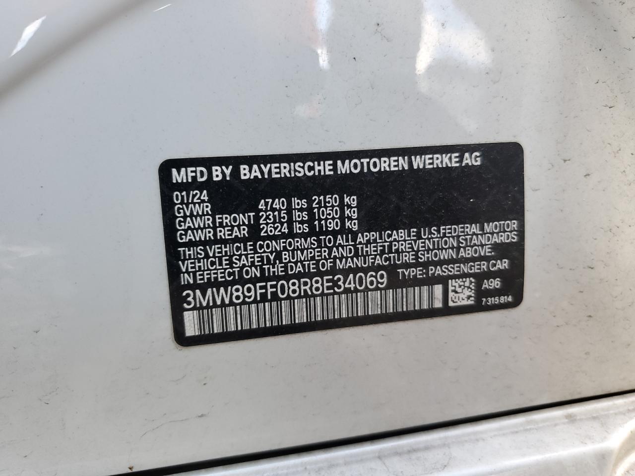 2024 BMW 330Xi VIN: 3MW89FF08R8E34069 Lot: 70879615