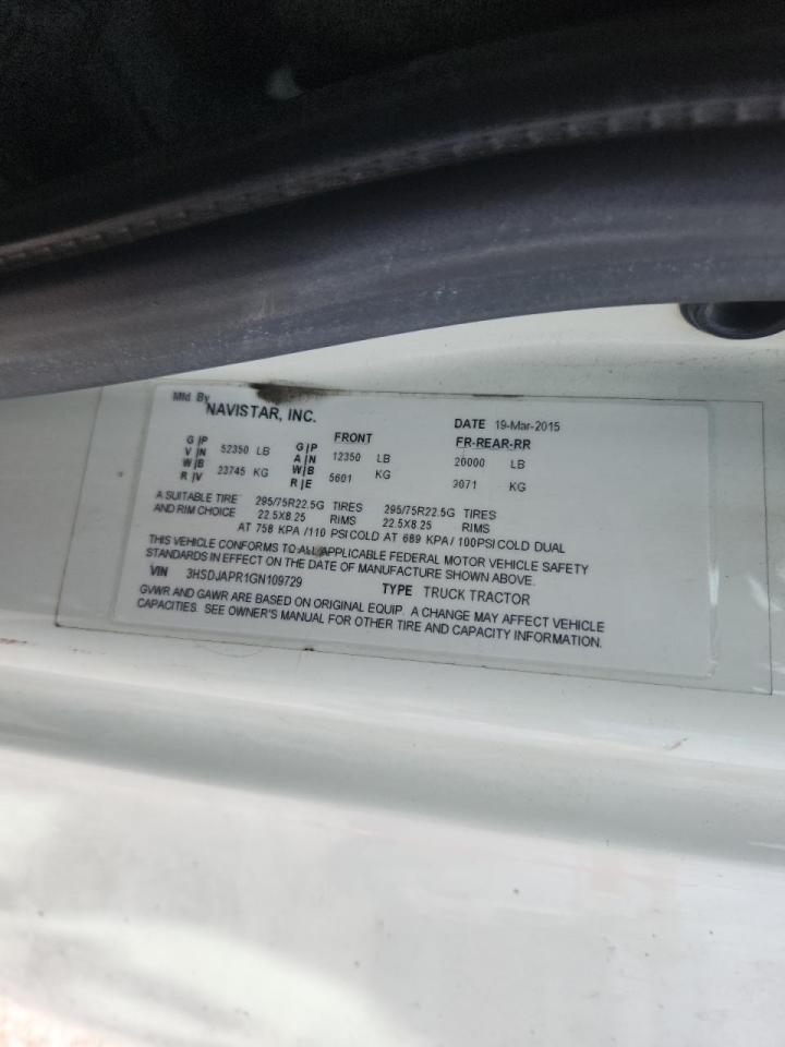 2016 International Prostar Semi Truck VIN: 3HSDJAPR1GN109729 Lot: 70862355