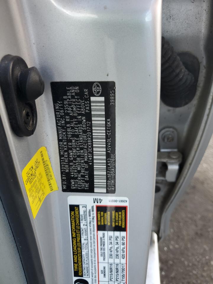 2011 Toyota Camry Base VIN: 4T4BF3EK8BR201712 Lot: 84028505