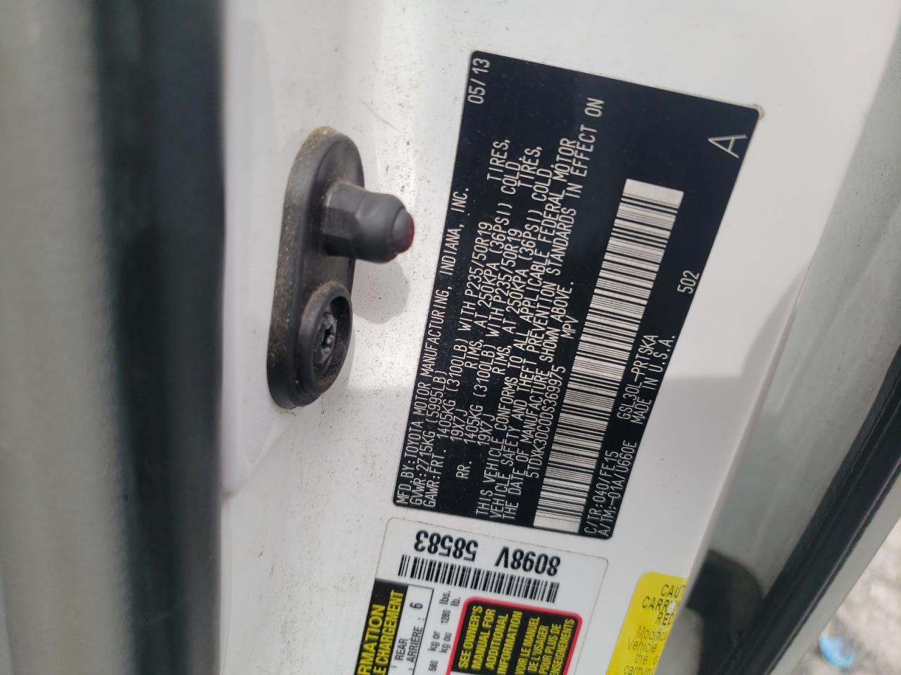 2013 Toyota Sienna Sport VIN: 5TDXK3DC0DS369975 Lot: 84411155