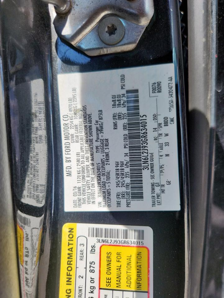 2016 Lincoln Mkz VIN: 3LN6L2J93GR634015 Lot: 81499095