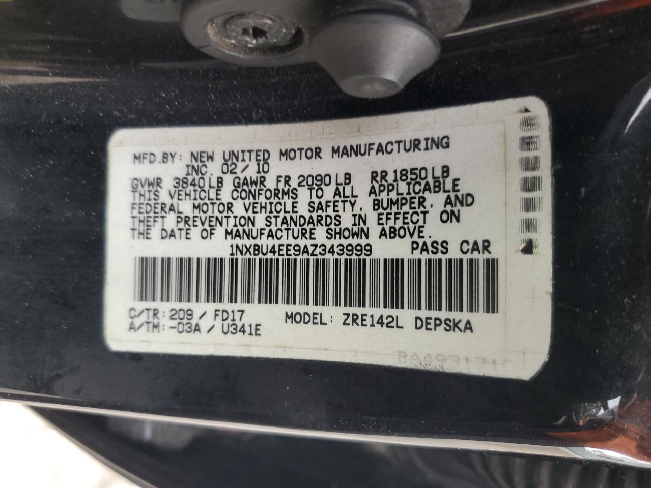 2010 Toyota Corolla Base VIN: 1NXBU4EE9AZ343999 Lot: 81618025