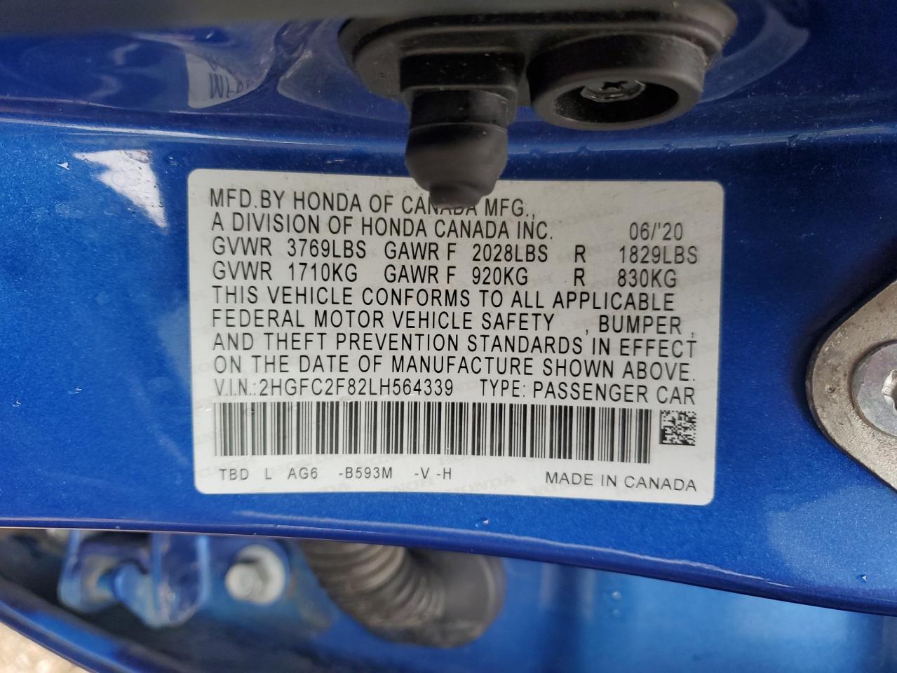 2020 Honda Civic Sport VIN: 2HGFC2F82LH564339 Lot: 81049375