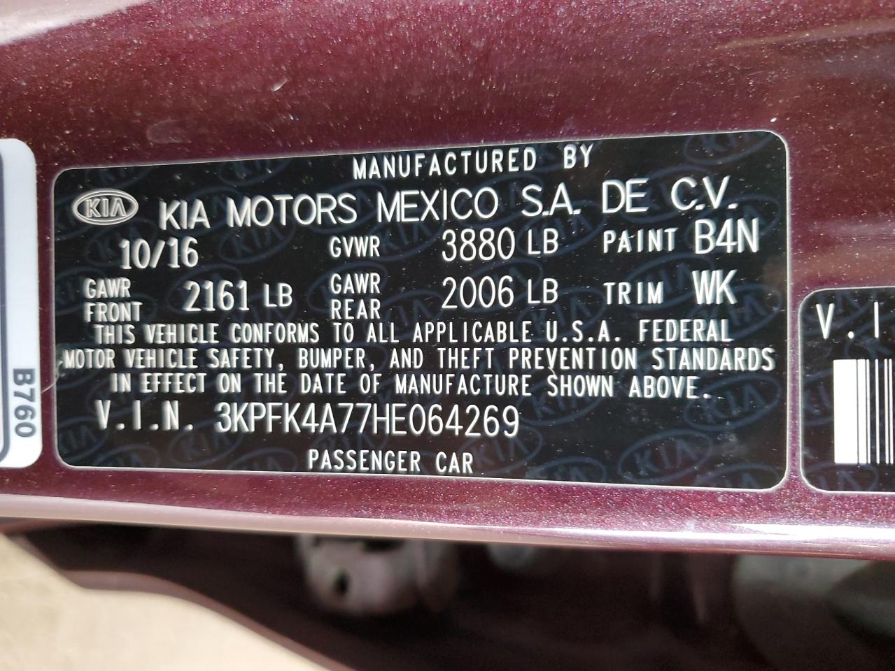 2017 Kia Forte Lx VIN: 3KPFK4A77HE064269 Lot: 71049045