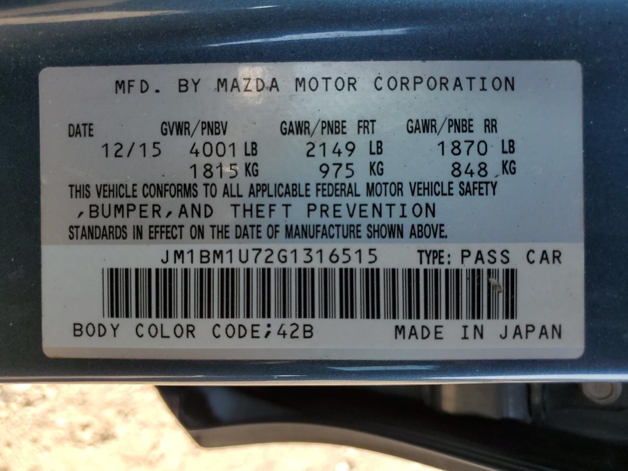 2016 Mazda 3 Sport VIN: JM1BM1U72G1316515 Lot: 71230175