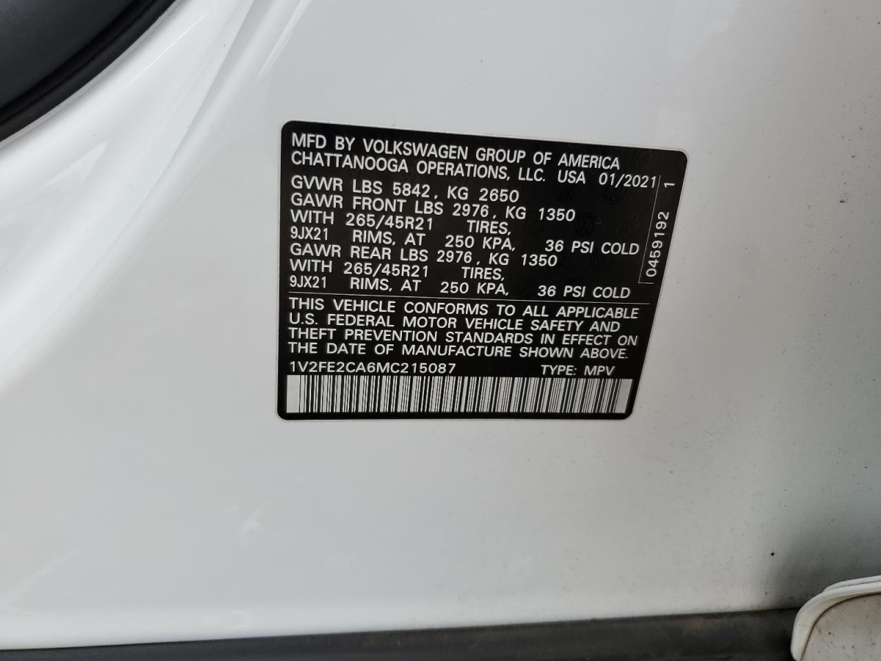 2021 Volkswagen Atlas Cross Sport Sel Premium R-Line VIN: 1V2FE2CA6MC215087 Lot: 83932795