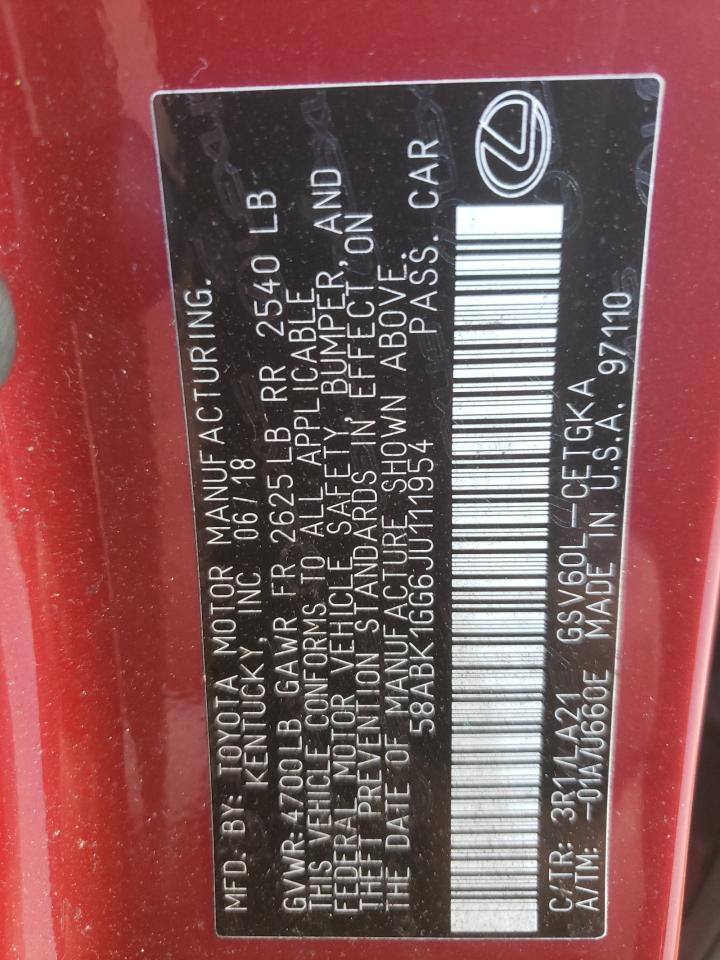 2018 Lexus Es 350 VIN: 58ABK1GG6JU111954 Lot: 81334035