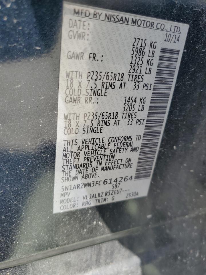 2015 Nissan Pathfinder S VIN: 5N1AR2MN3FC614264 Lot: 81792325