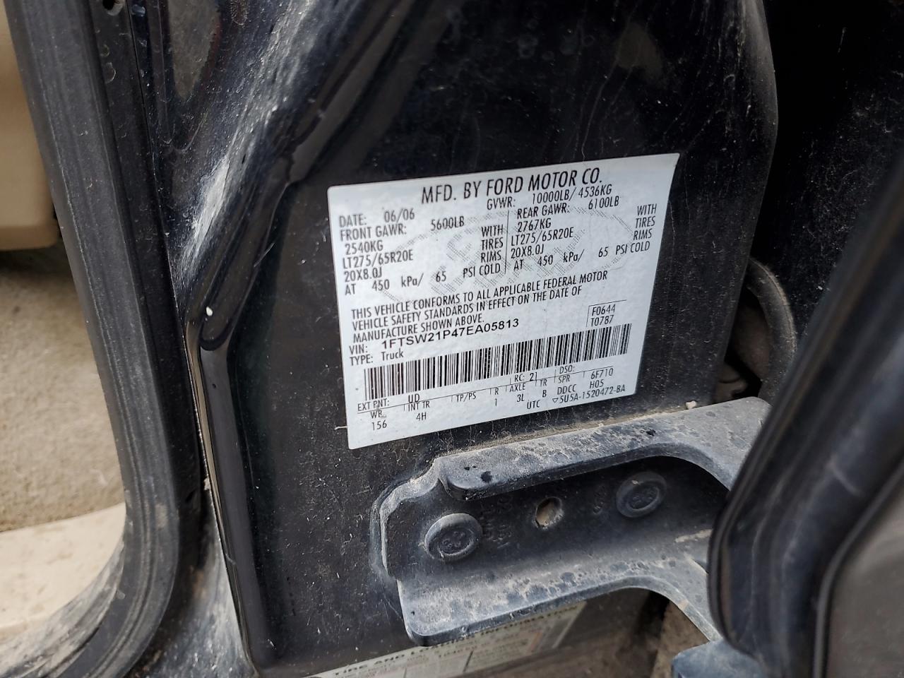 2007 Ford F250 Super Duty VIN: 1FTSW21P47EA05813 Lot: 82125315