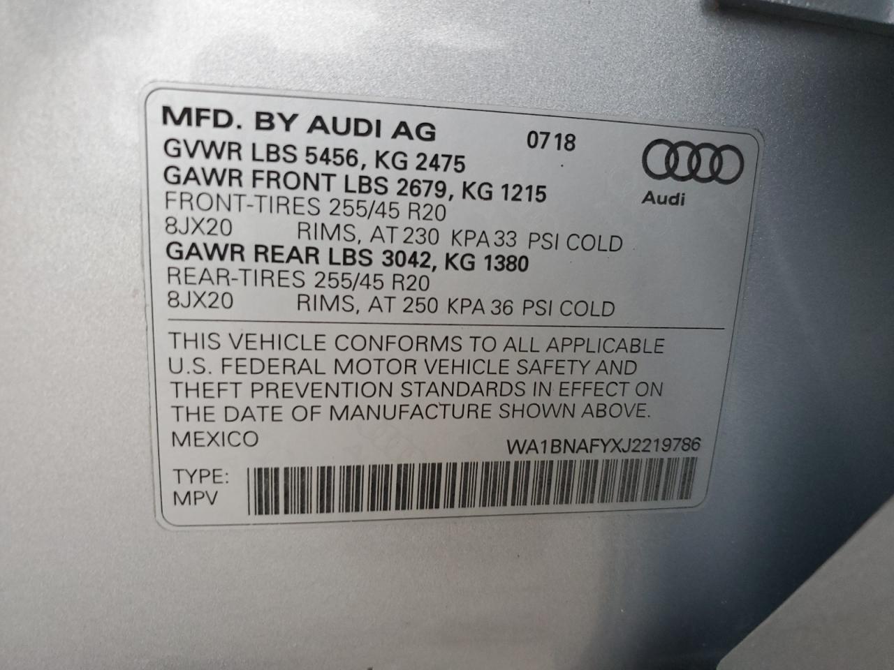 2018 Audi Q5 Premium Plus VIN: WA1BNAFYXJ2219786 Lot: 71751375