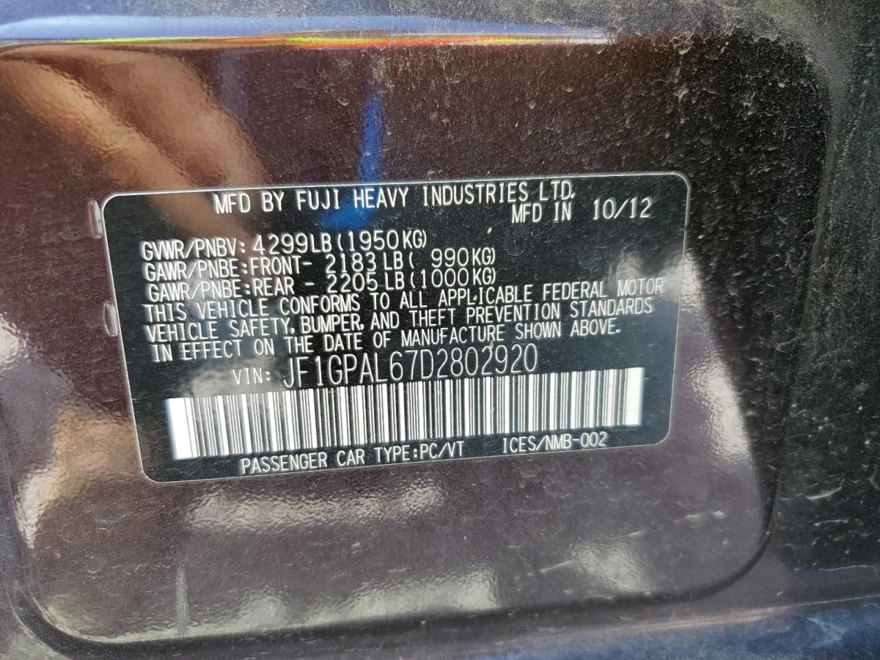 2013 Subaru Impreza Sport Premium VIN: JF1GPAL67D2802920 Lot: 81426855