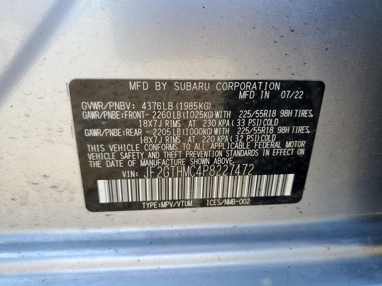 2023 Subaru Crosstrek Limited VIN: JF2GTHMC4P8227472 Lot: 72087305