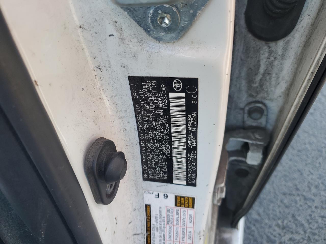 2017 Toyota Prius VIN: JTDKBRFU9H3054215 Lot: 80388695