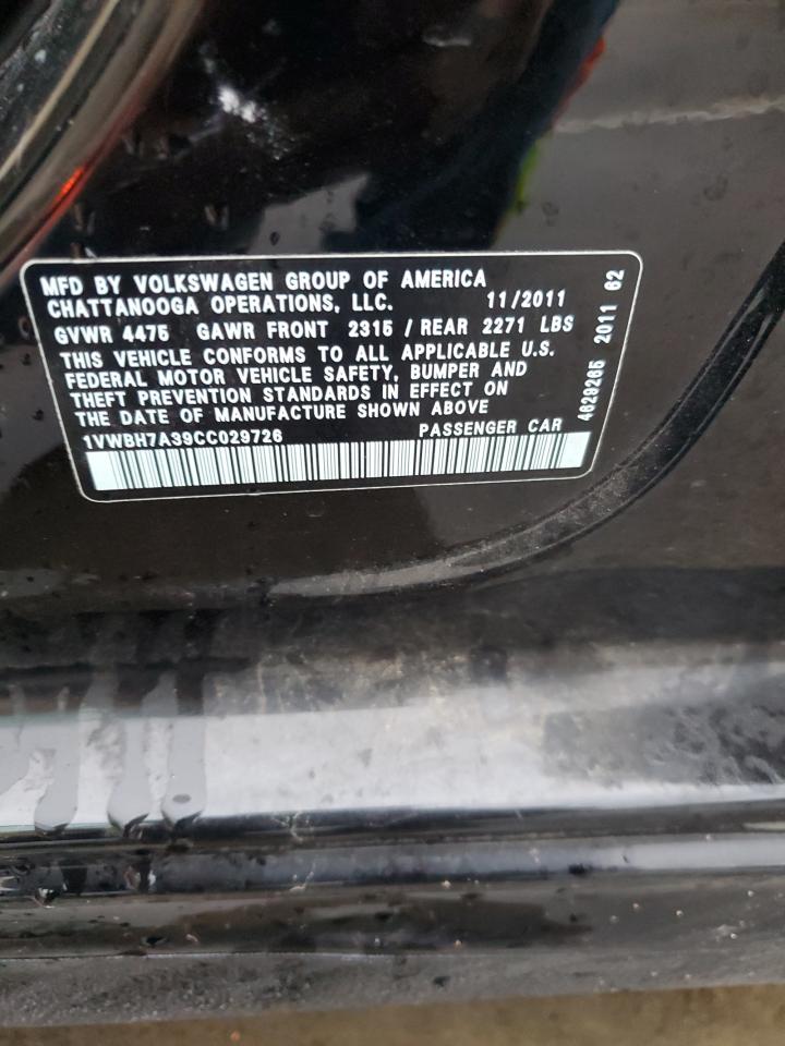 2012 Volkswagen Passat Se VIN: 1VWBH7A39CC029726 Lot: 81746465