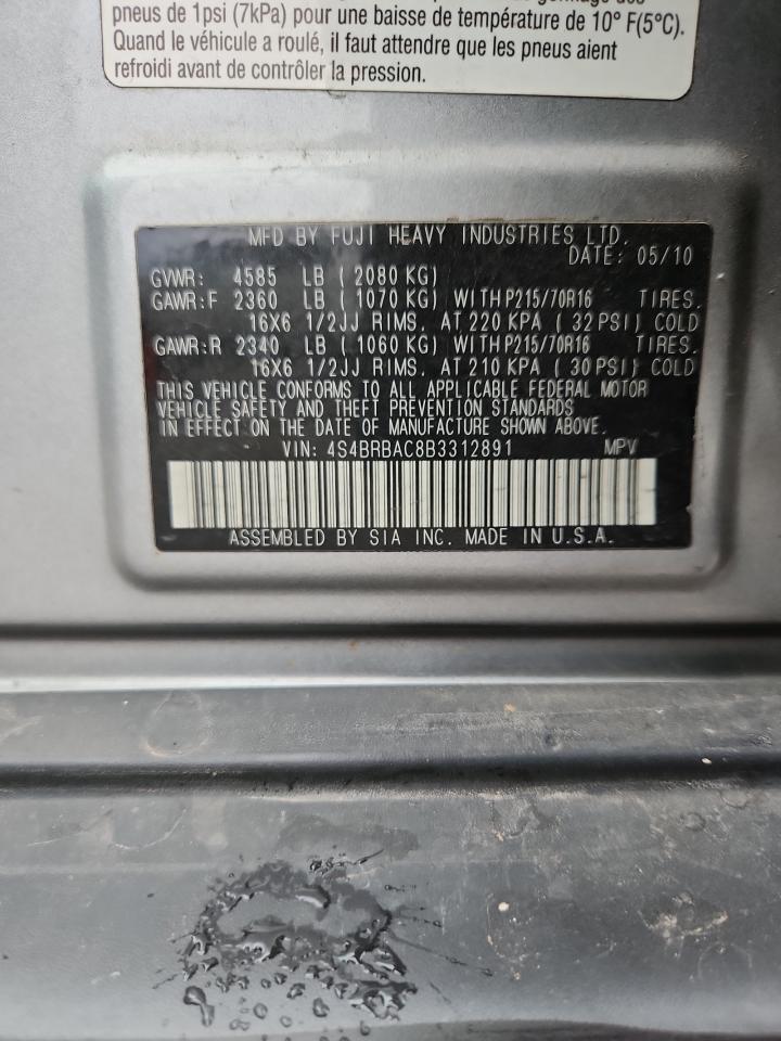 2011 Subaru Outback 2.5I VIN: 4S4BRBAC8B3312891 Lot: 71310565