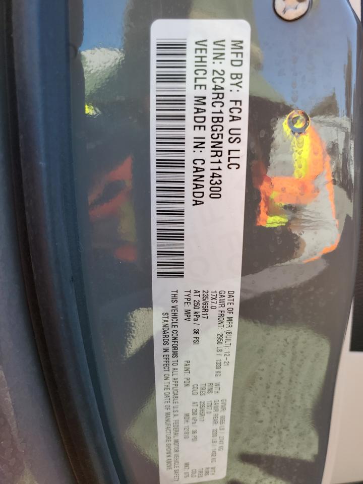 2022 Chrysler Pacifica Touring L VIN: 2C4RC1BG5NR114300 Lot: 71880665