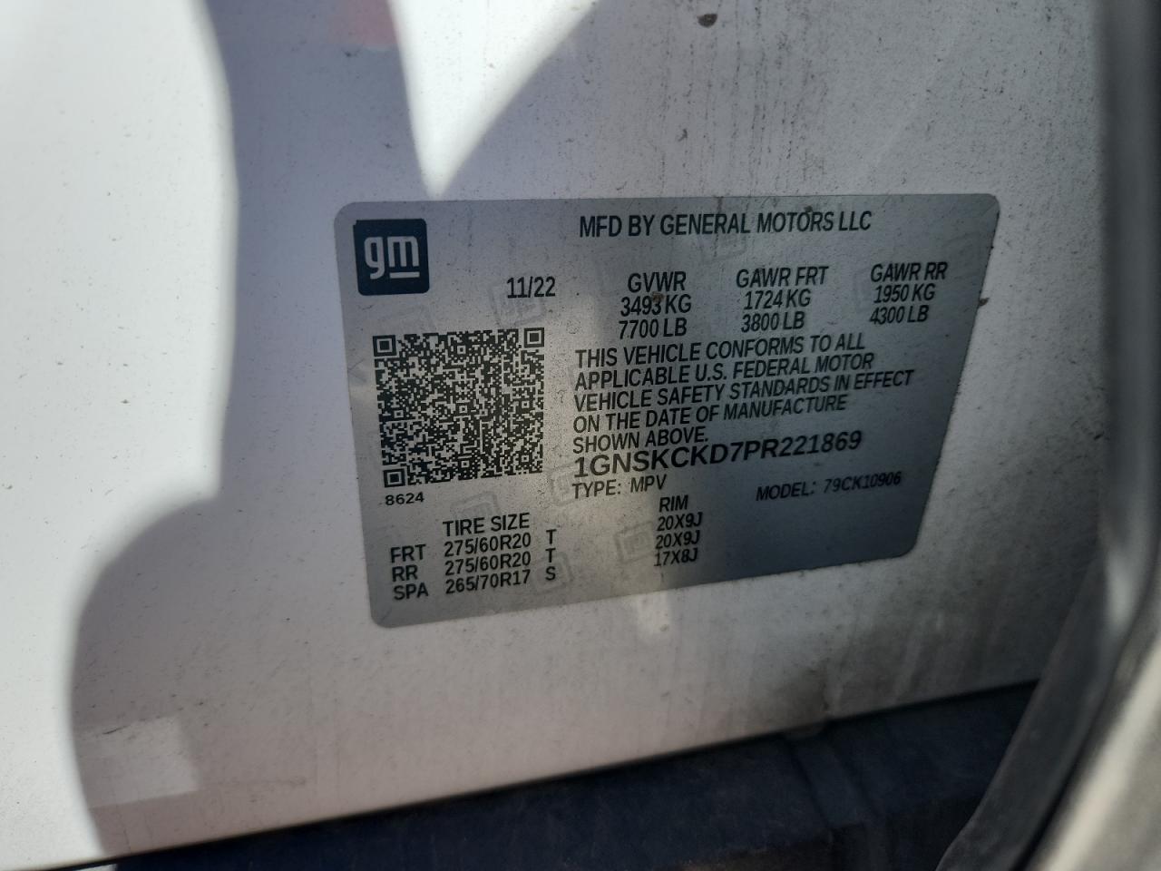 2023 Chevrolet Suburban K1500 Lt VIN: 1GNSKCKD7PR221869 Lot: 81558385