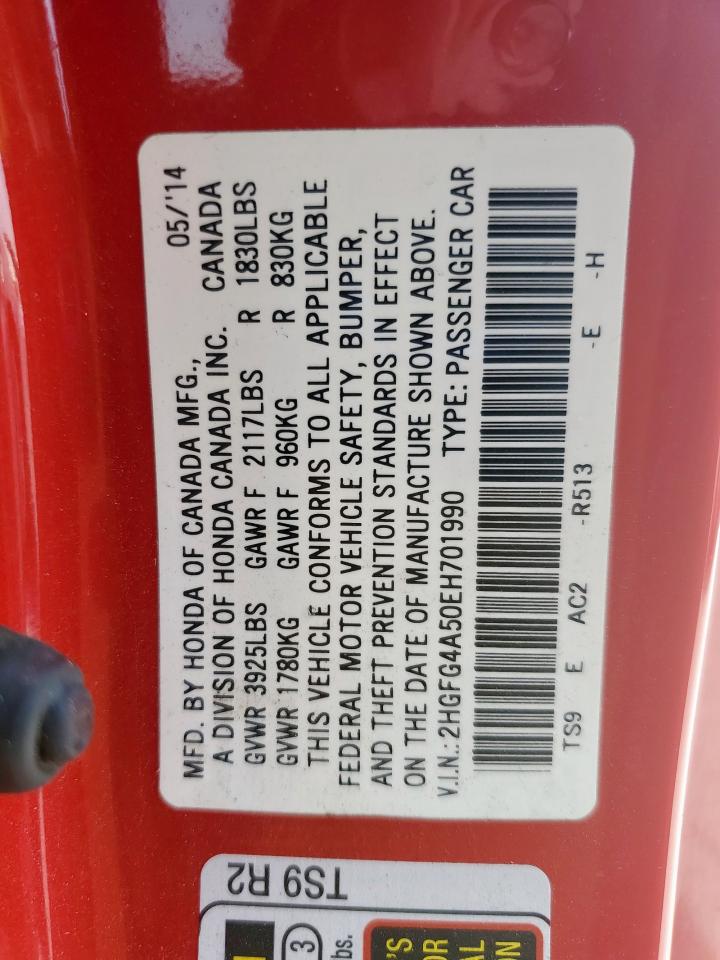 2014 Honda Civic Si VIN: 2HGFG4A50EH701990 Lot: 80961675