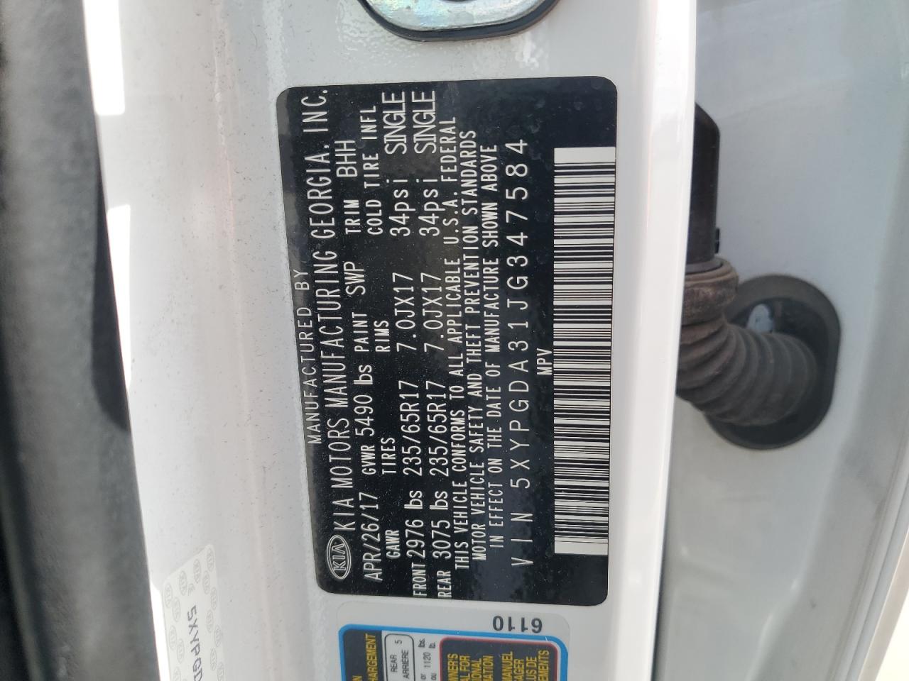 2018 Kia Sorento Lx VIN: 5XYPGDA31JG347584 Lot: 80408295