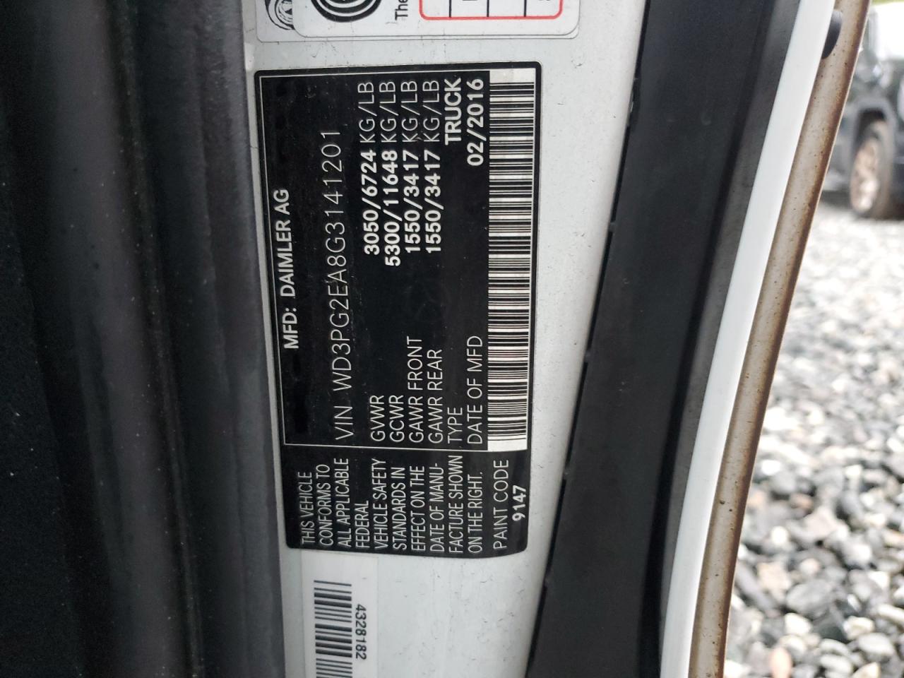 2016 Mercedes-Benz Metris VIN: WD3PG2EA8G3141201 Lot: 82031285