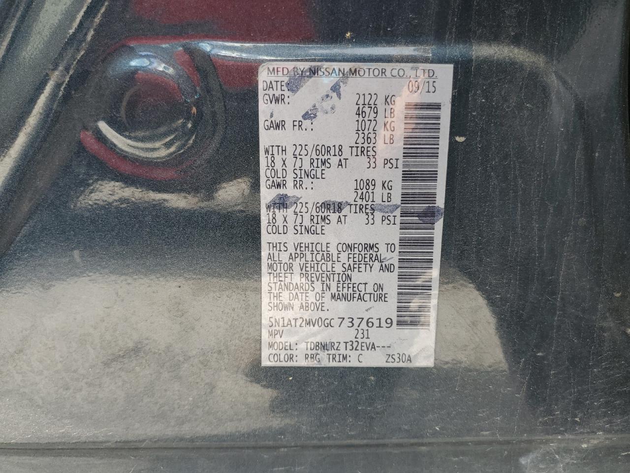 2016 Nissan Rogue S VIN: 5N1AT2MV0GC737619 Lot: 81712365