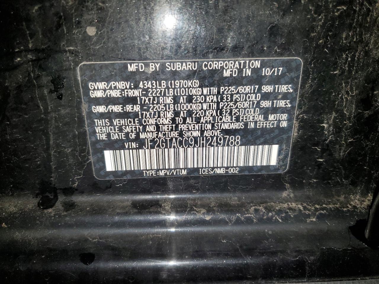2018 Subaru Crosstrek Premium VIN: JF2GTACC9JH249788 Lot: 80873045