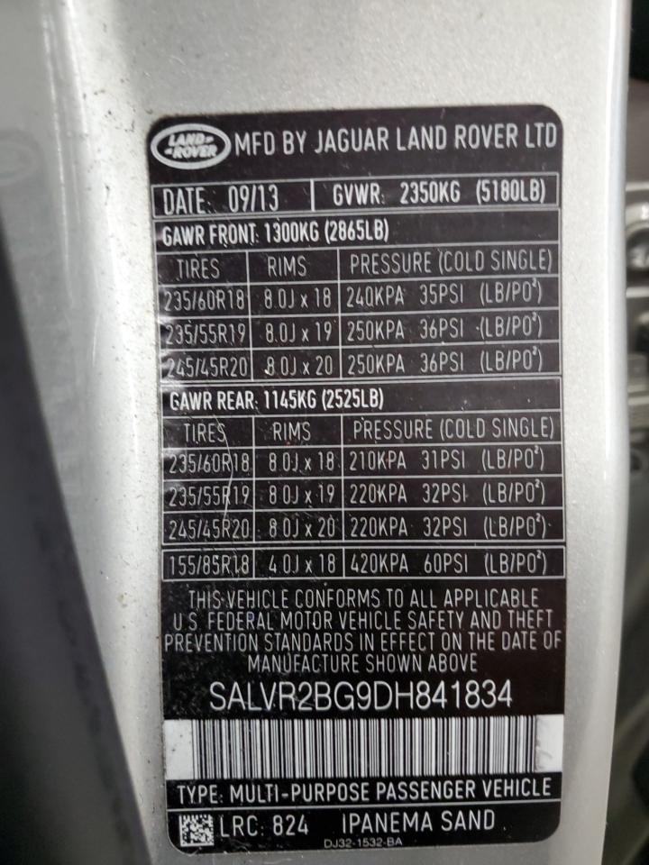 2013 Land Rover Range Rover Evoque Pure Premium VIN: SALVR2BG9DH841834 Lot: 82024785