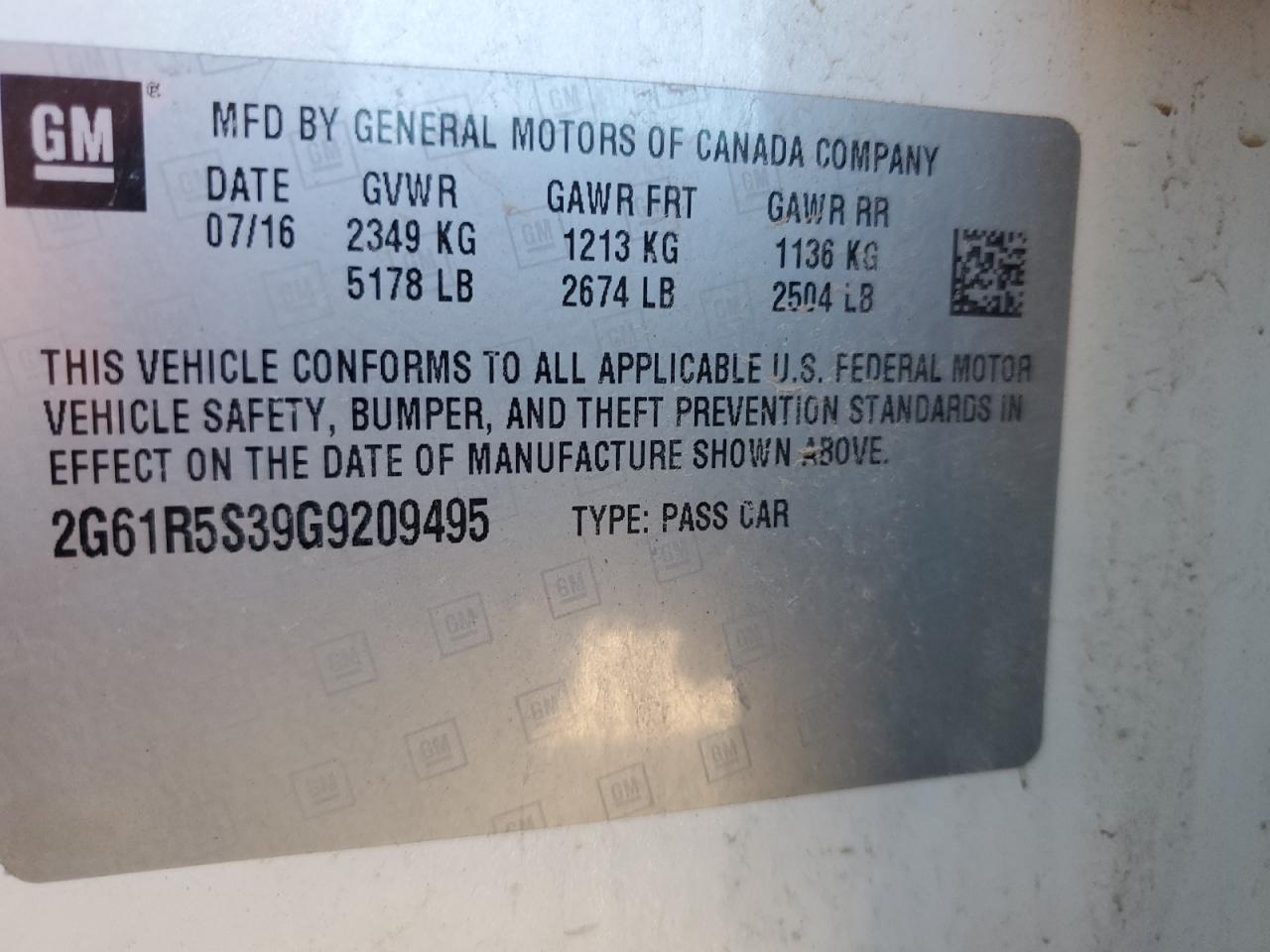 2016 Cadillac Xts Premium Collection VIN: 2G61R5S39G9209495 Lot: 80731675