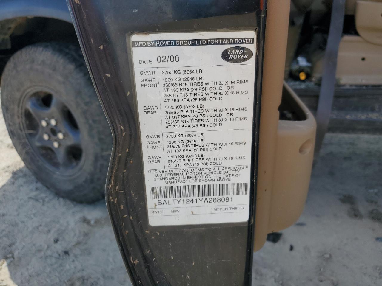 2000 Land Rover Discovery Ii VIN: SALTY1241YA268081 Lot: 84408205