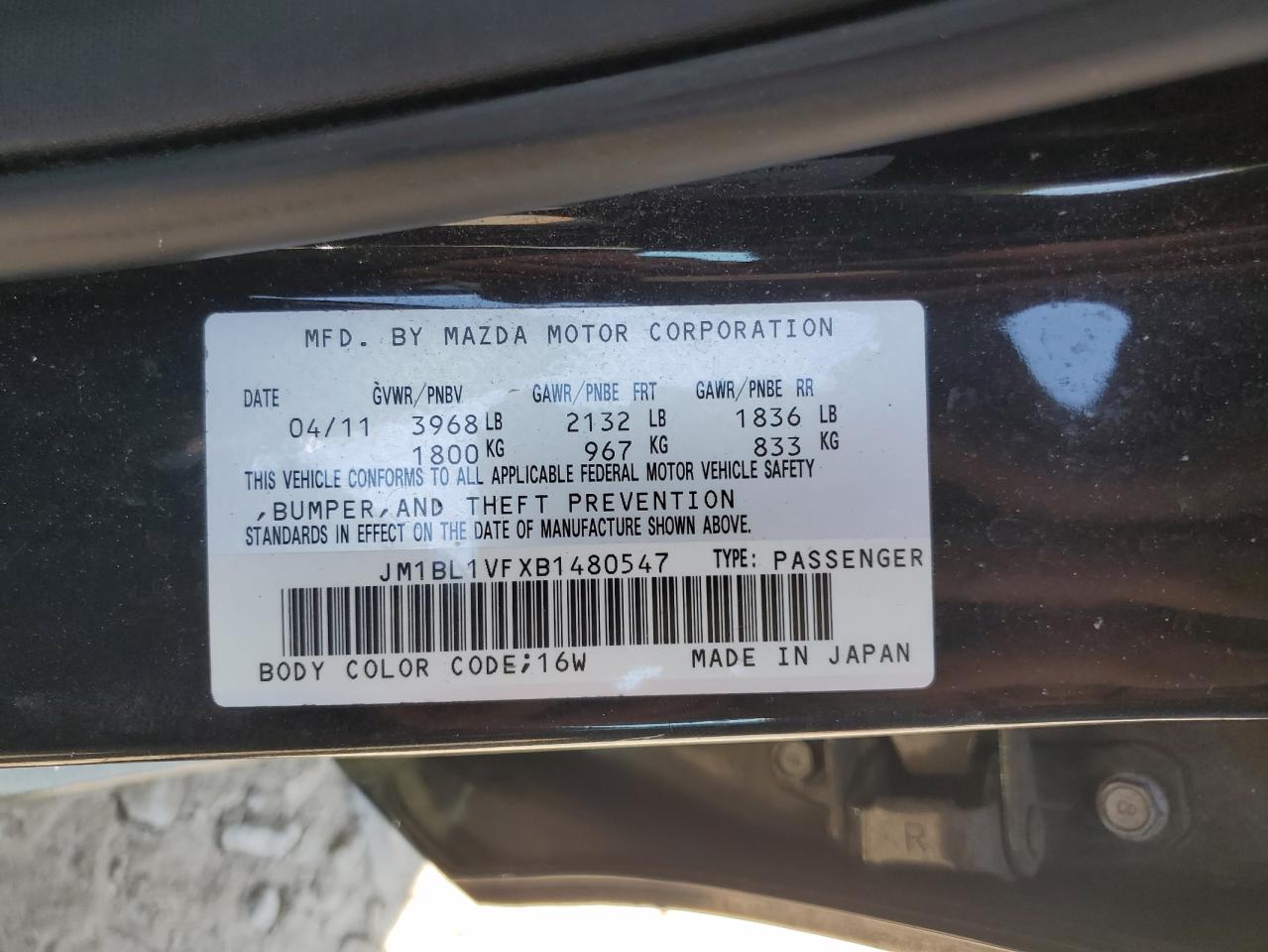 2011 Mazda 3 I VIN: JM1BL1VFXB1480547 Lot: 70882465