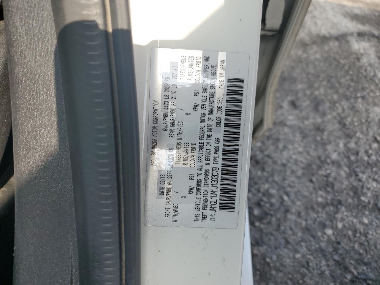 2018 Mazda 6 Sport VIN: JM1GL1UM1J1303079 Lot: 80220695